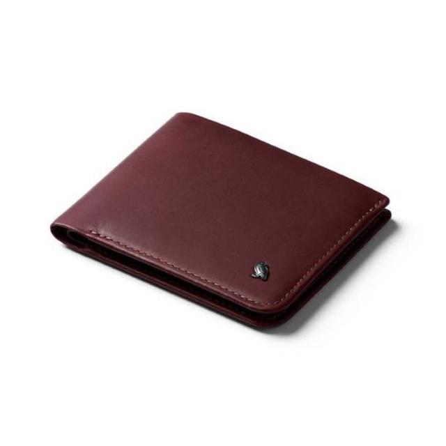 Closed wine-colored cow leather Bellroy Hide & Seek RFID wallet shown on a white background.