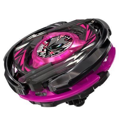 Close-up photo of the BEYBLADE X CX-00 booster "Wizard Arc R4-55LO" metal coat in black with pink accents.