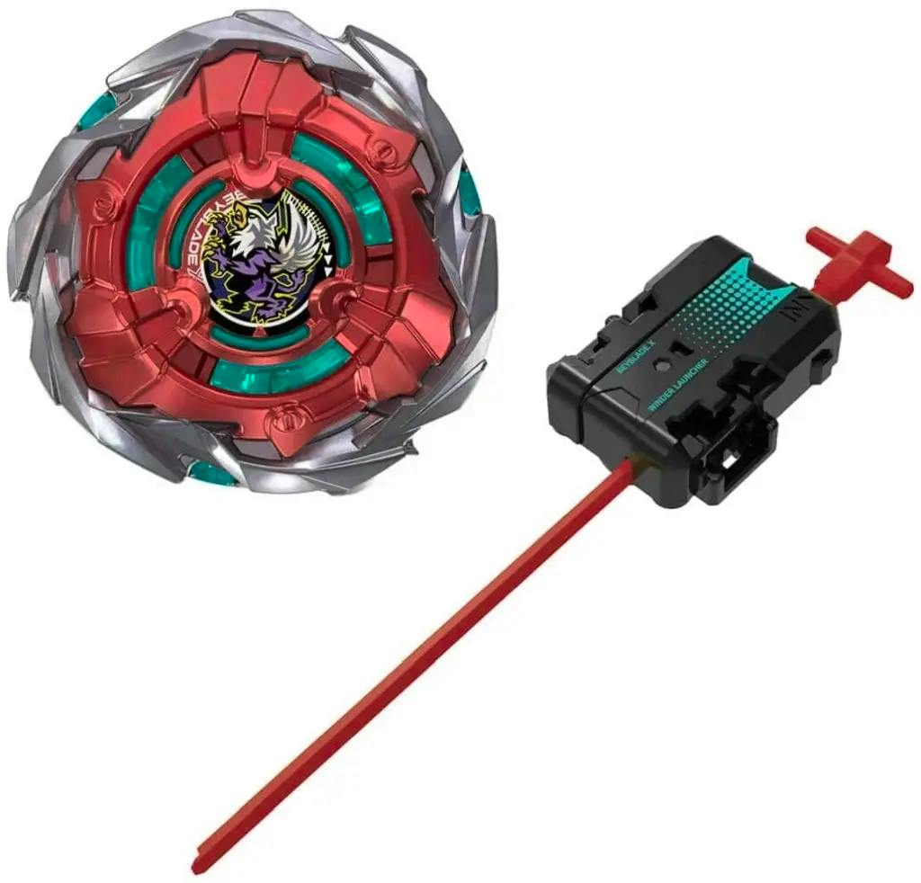 BEYBLADE X UX-19 starter Bullet Griffon H top shown with its black launcher and red ripcord on a white background.
