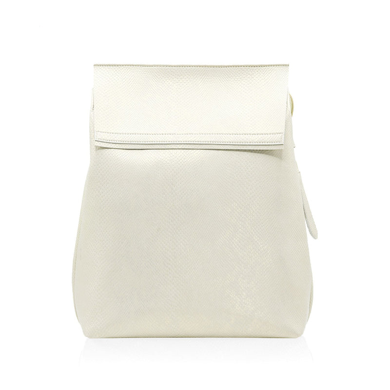 Front view of an off-white BILLY business cow leather 2way carry-on backpack.