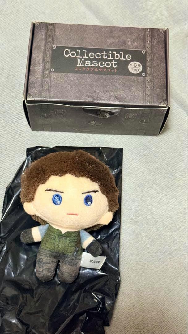 Front view of the collectible mascot plush (ぬいぐるみ) placed below its box.
