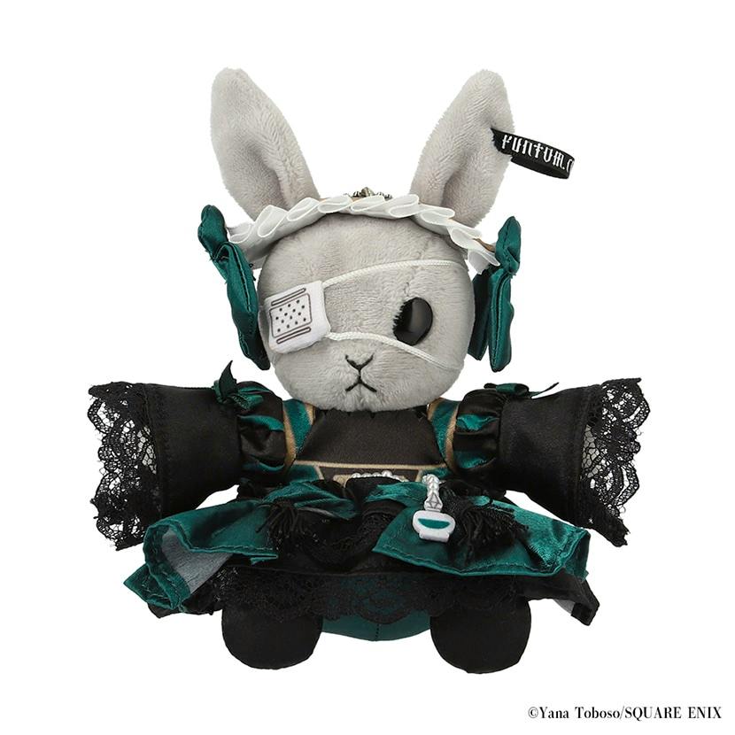 Unboxed Bitter Rabbit mini Ciel plush (Emerald Witch Edition) wearing a green and black dress and an eye patch, shown on a white background.