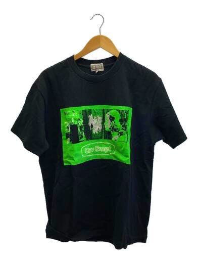 Black cotton T-shirt (L) on a hanger showing a green rectangular graphic on the front.