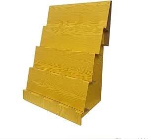 A stepped inclined display stand for holding accessories, shown in yellow.