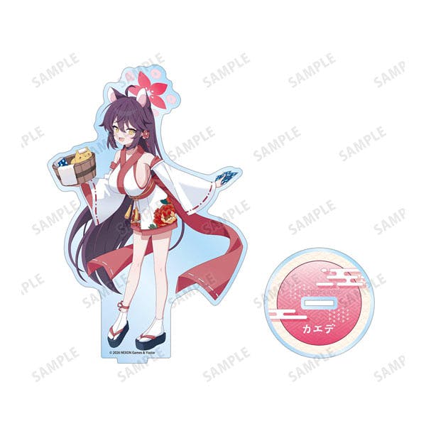 Acrylic stand of Kaede from Blue Archive shown with its round base, featuring the illustrated character in a kimono-style outfit.