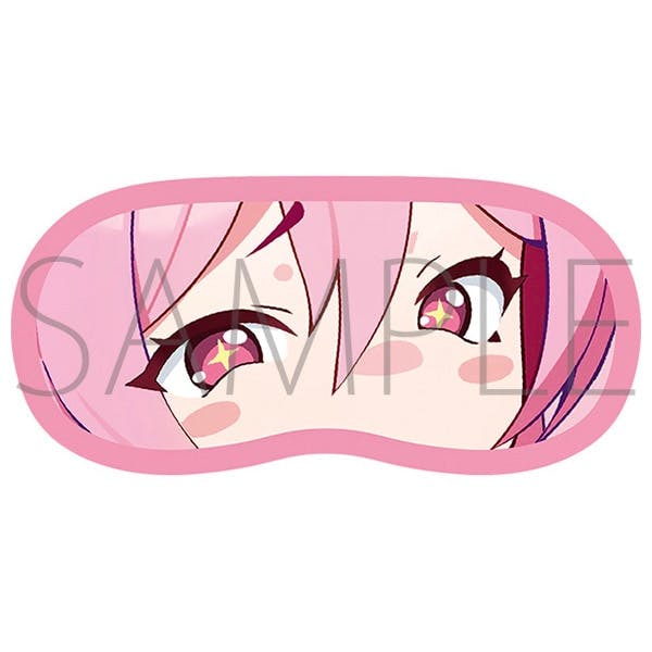 Pink eye mask showing a close-up of an anime character's eyes printed across the front.