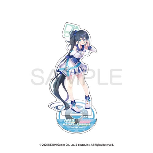Acrylic decorative stand of the Blue Archive × TOWER RECORDS character アリス (Itazura☆Straight ver.) shown standing on its round base against a white background.