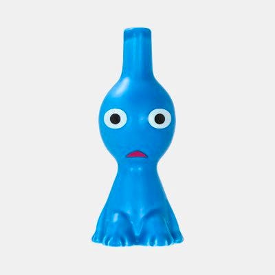 Blue Pikmin single-flower vase photographed on a plain light background.
