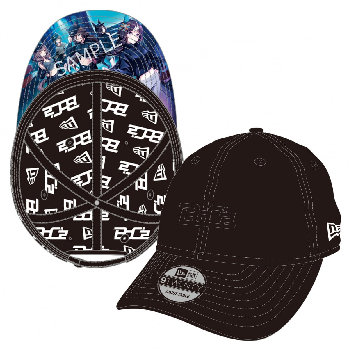 Illustrated render of the BoC’z × NEW ERA 9TWENTY baseball cap showing the cap front and the illustrated underside artwork.