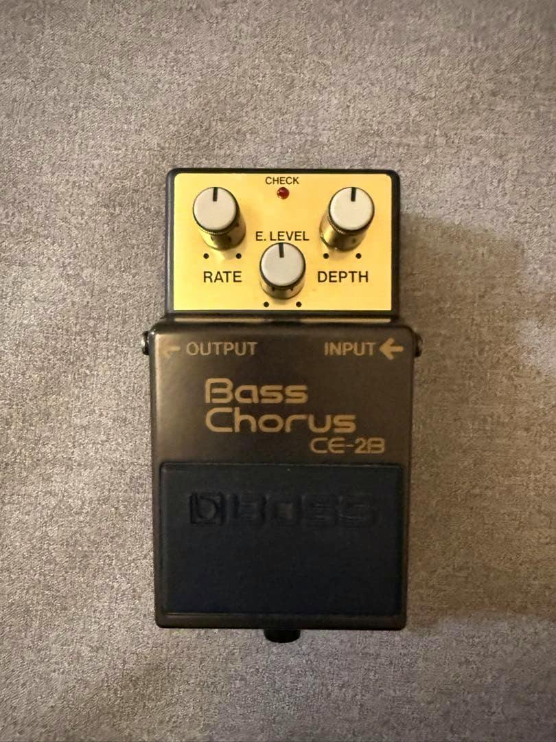 Front/top view of the BOSS CE-2B Bass Chorus guitar effects pedal showing its label, three control knobs, and footswitch.