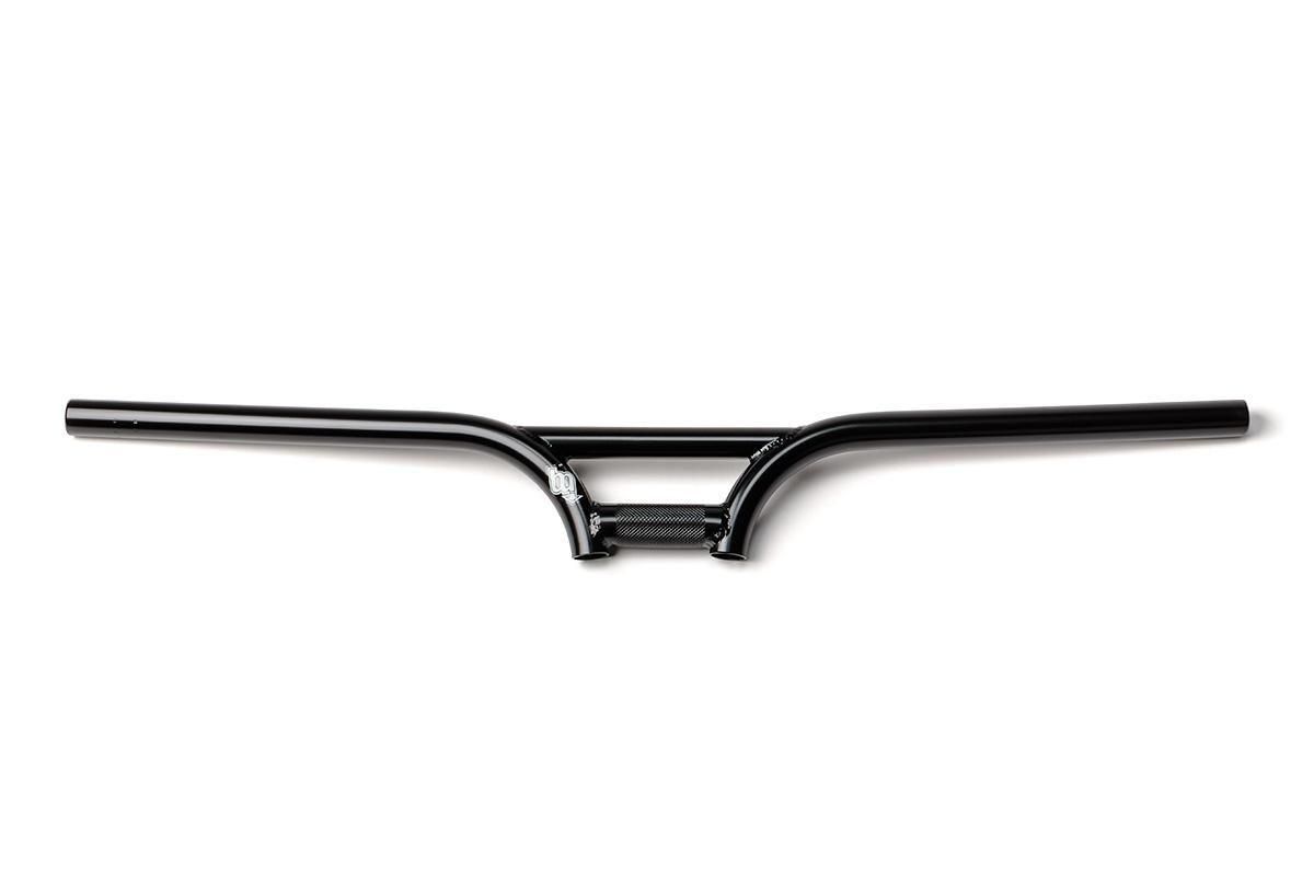 Black bicycle handlebar (Brooklyn Machine Works Prison Bar) photographed on a white background.
