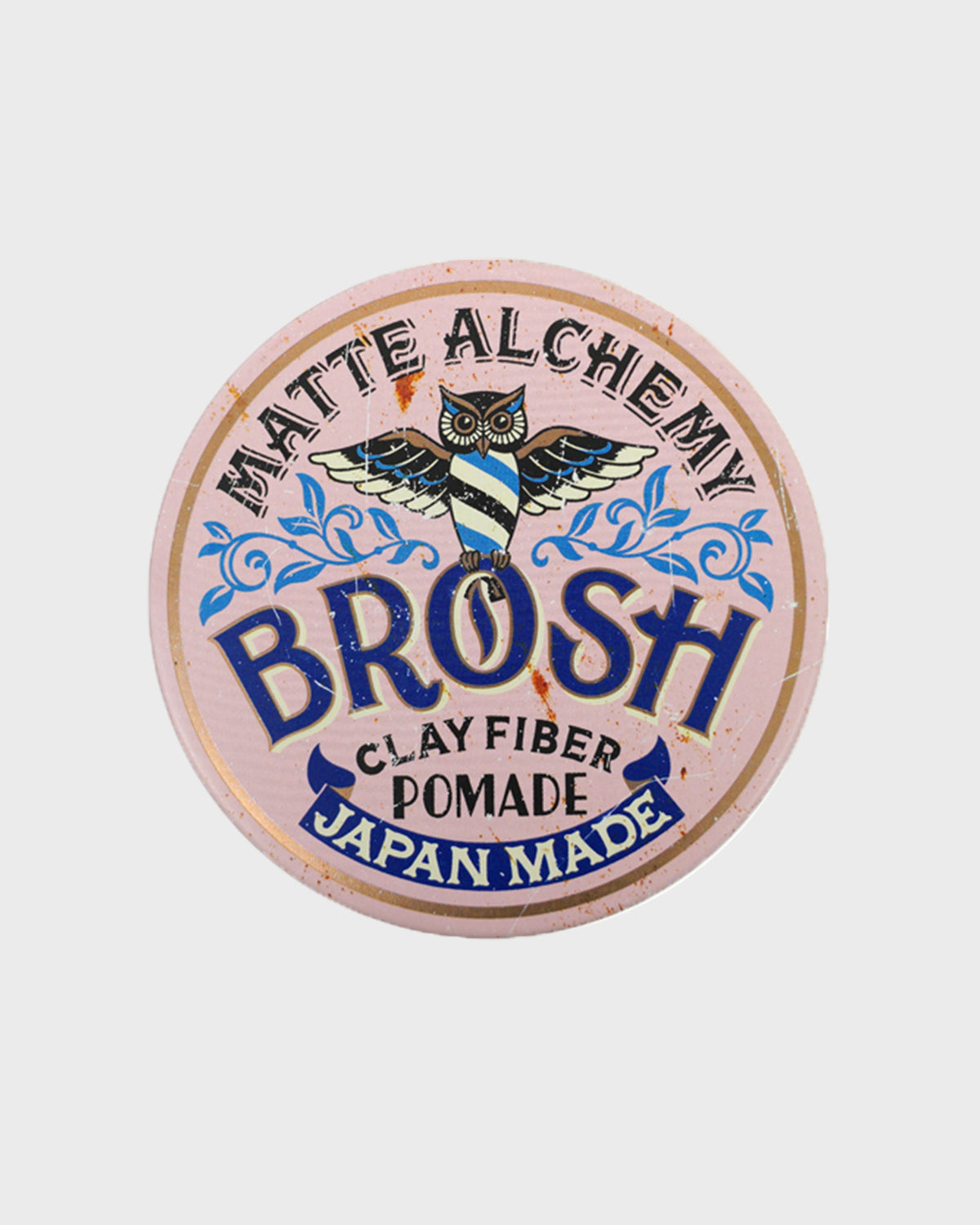 Top view of a BROSH Clay Fiber Pomade tin on a plain white background.