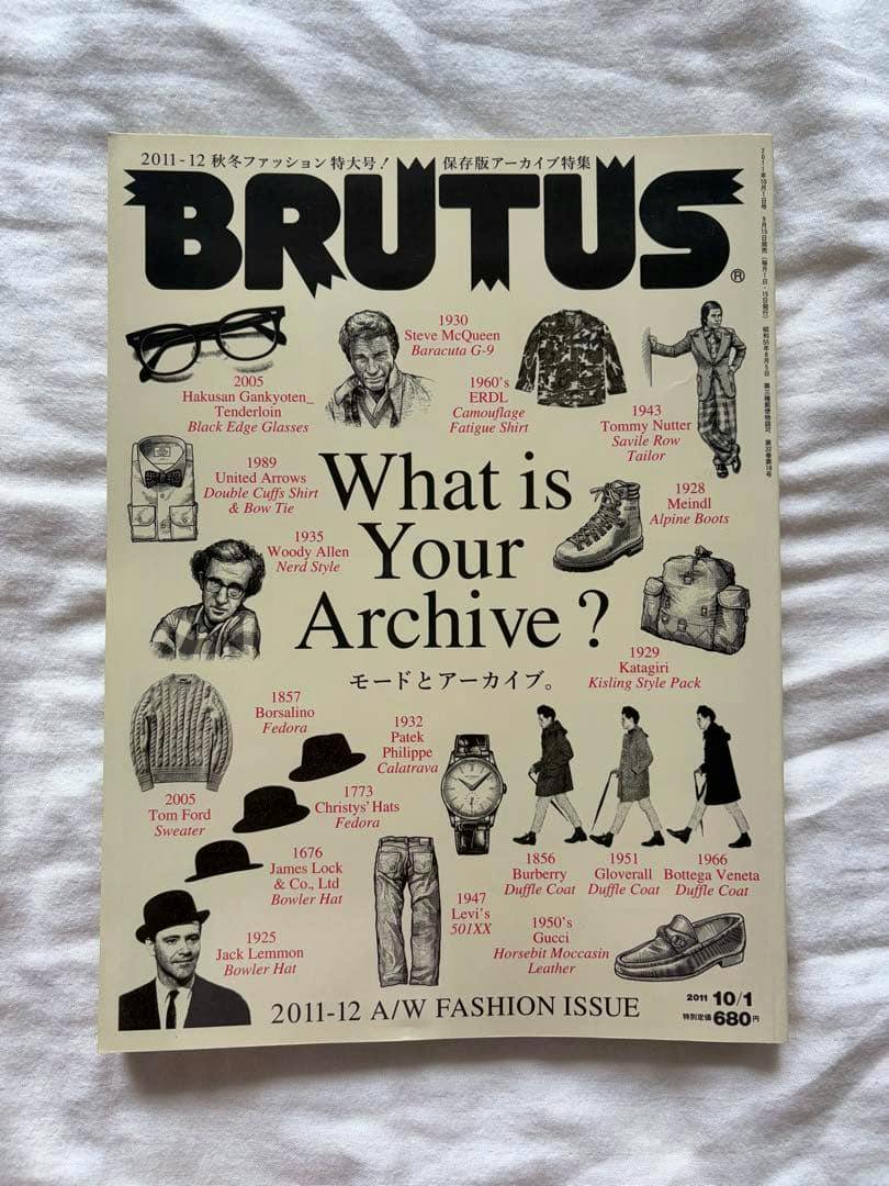 BRUTUS No.717 (2011-10-1) magazine front cover showing “What is Your Archive?” text and small fashion illustrations.