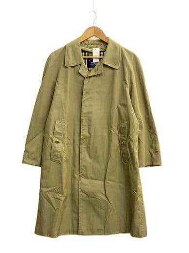 Front view of the men's beige cotton BURBERRYS coat hanging on a hanger.