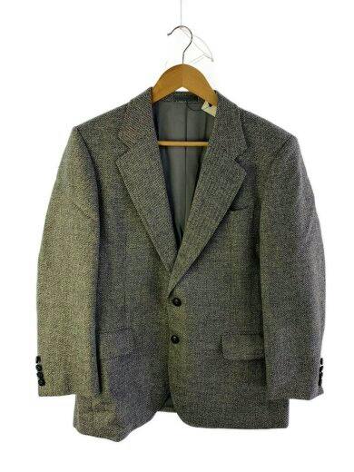 Front view of a grey men's wool tailored jacket (BURBERRYS) hanging on a wooden hanger against a white background.