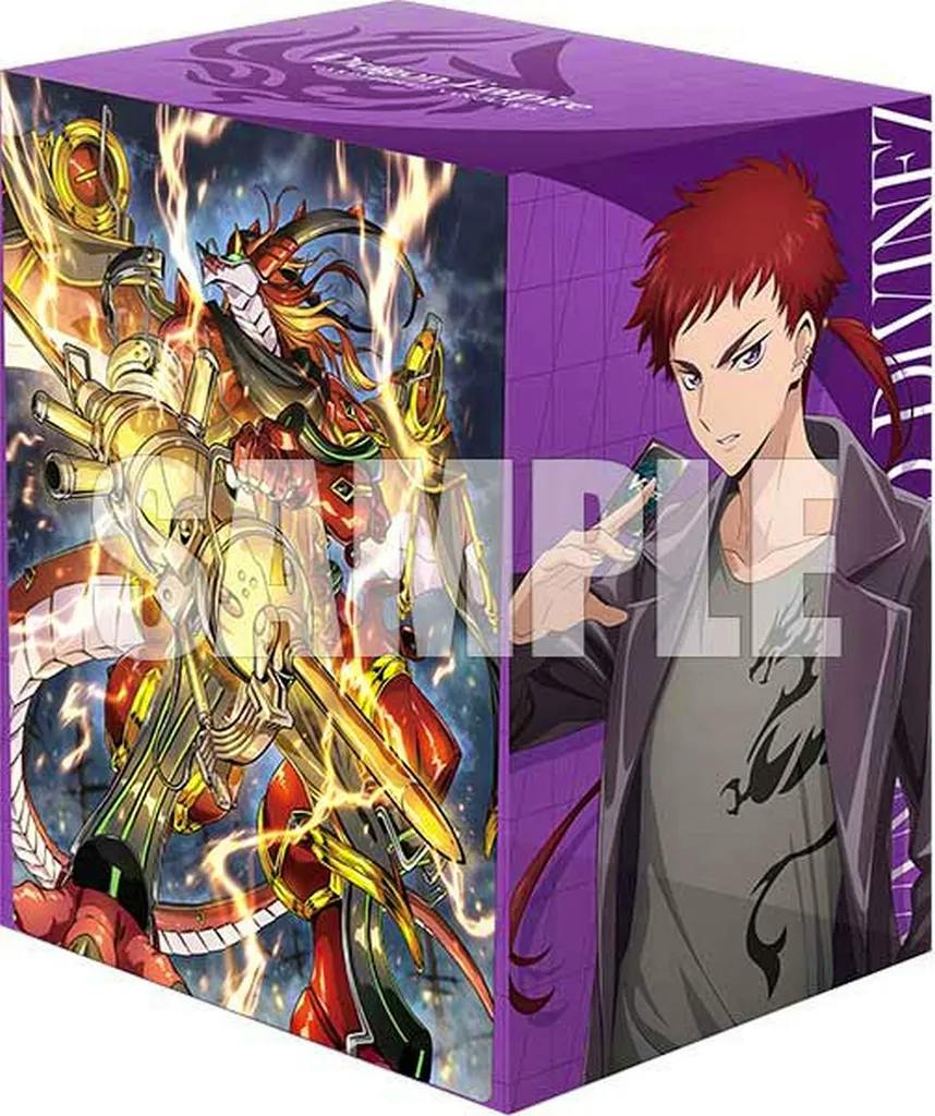 Purple deck holder box showing the character Fushimi Ryuga on one side and the armored dragon Alphard “Phantom” artwork on the adjacent panel.