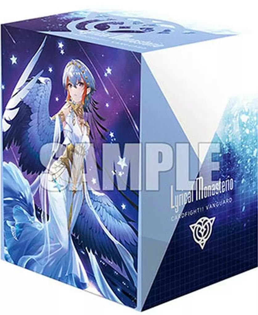 Card deck holder box showing an illustrated winged character on a blue gradient background with a visible "SAMPLE" watermark.