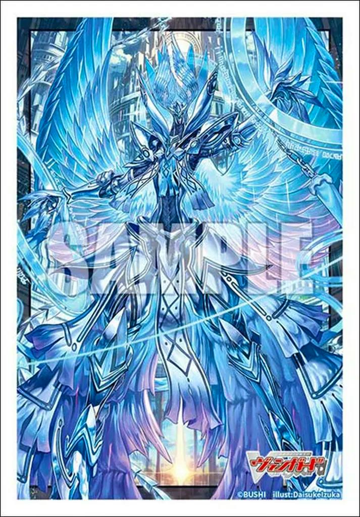 Illustration printed on the card sleeve showing a blue-winged armored figure with a "SAMPLE" watermark and the Cardfight!! Vanguard logo.