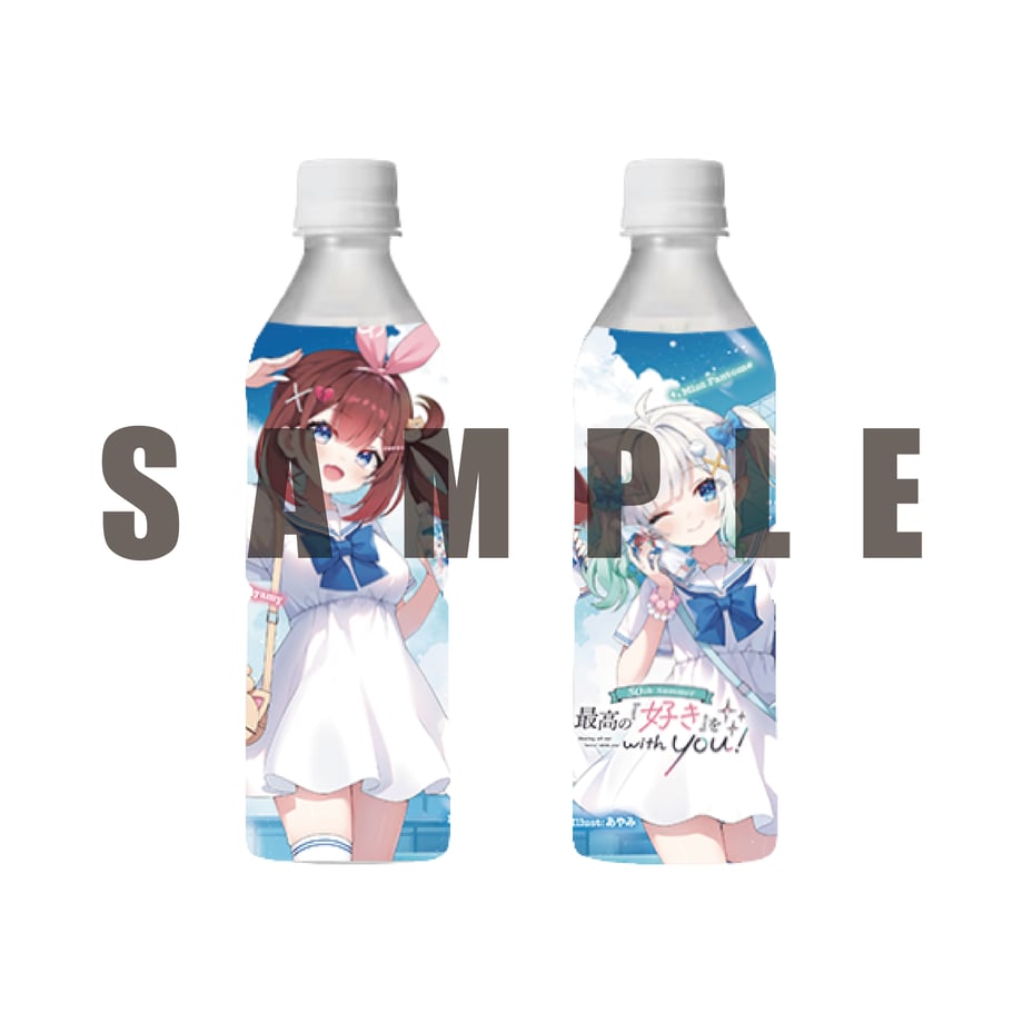 Two 500ml sports drink bottles with anime character label artwork shown side-by-side.