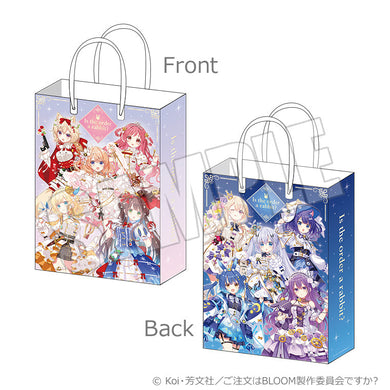 Illustrated mockup of the Café Märchen paper shopper bag showing the front and back printed designs.