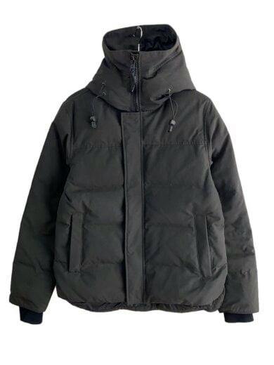 Front view of a black Canada Goose men's down jacket with hood, zipper, and front pockets.