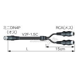 Diagram of the S-terminal to dual RCA (female) cable showing connectors and length markings.