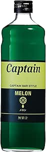 Clear bottle of Captain Melon syrup (20.3 fl oz / 600 ml) containing green syrup with the product label visible.