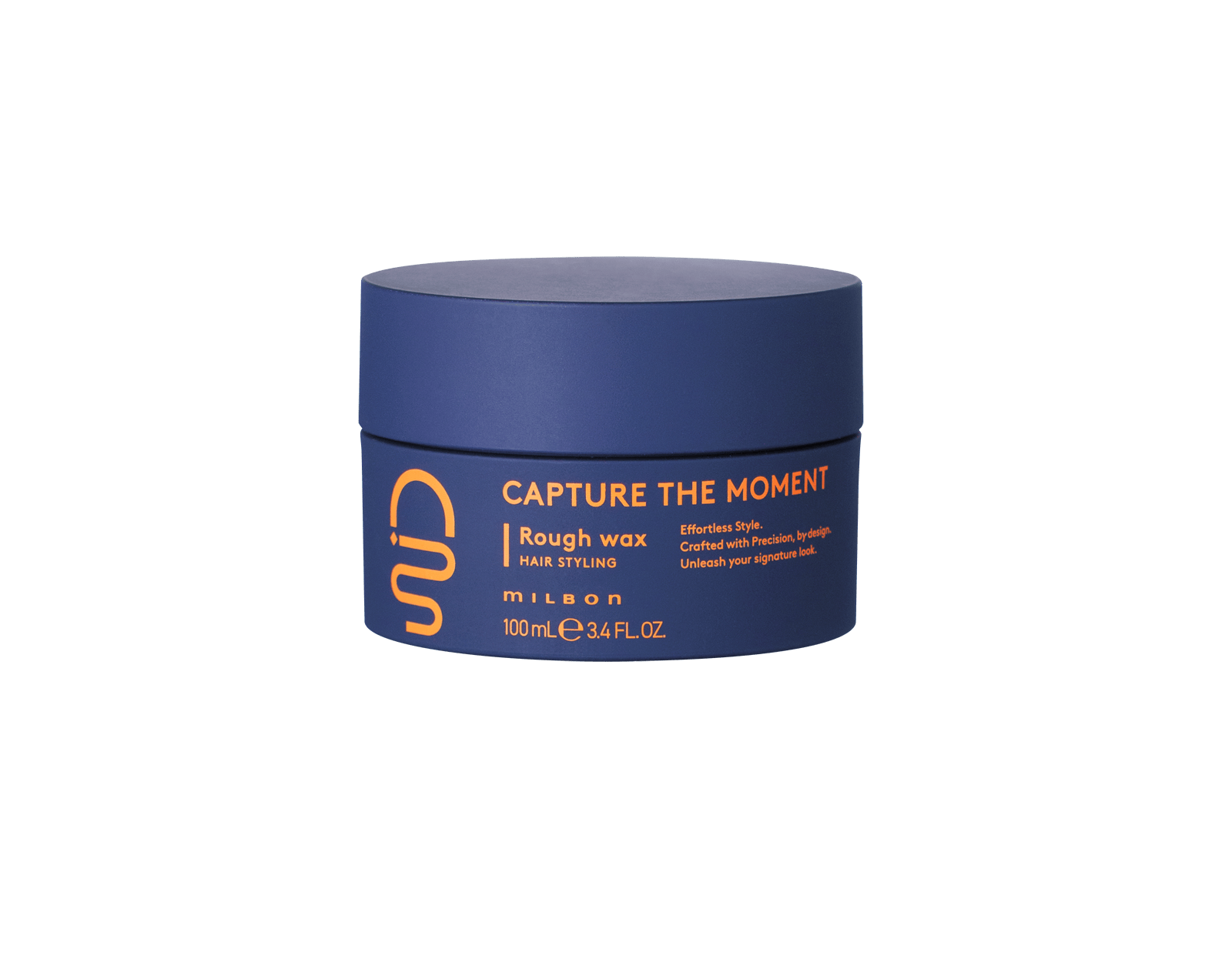 Blue 100 mL jar of CAPTURE THE MOMENT Rough wax hair styling product with orange label text.