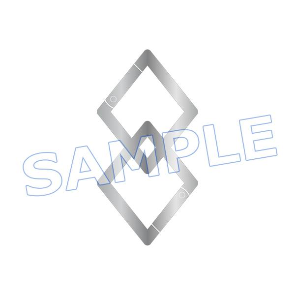 Silver zinc carabiner in a double-diamond shape on a white background with SAMPLE watermark.