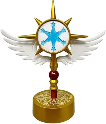 Front view of the Cardcaptor Sakura Clear Card Edition dream cane room lamp showing the star medallion, wings, and round base.