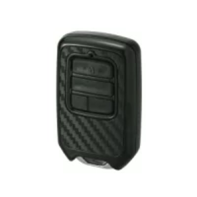 Black carbon-fiber style CARMATE DZ258 car key cover for Honda showing three-button front and textured surface.