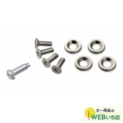 Metal security bolts and circular washers displayed on a white background.