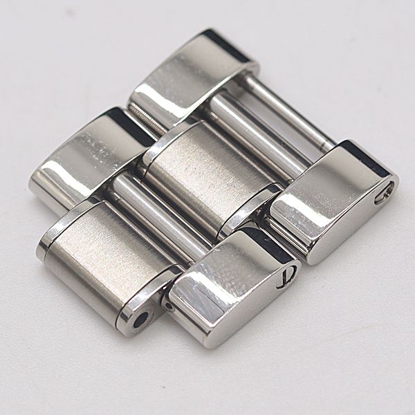 Two silver-colored stainless steel replacement bracelet links for a Cartier watch (20mm), shown on a white background.