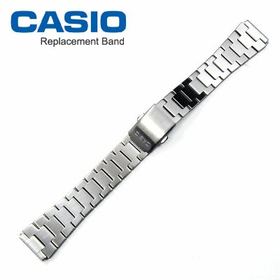 Stainless steel metal replacement watch band for CASIO A1000DN-7 laid flat on a white background.