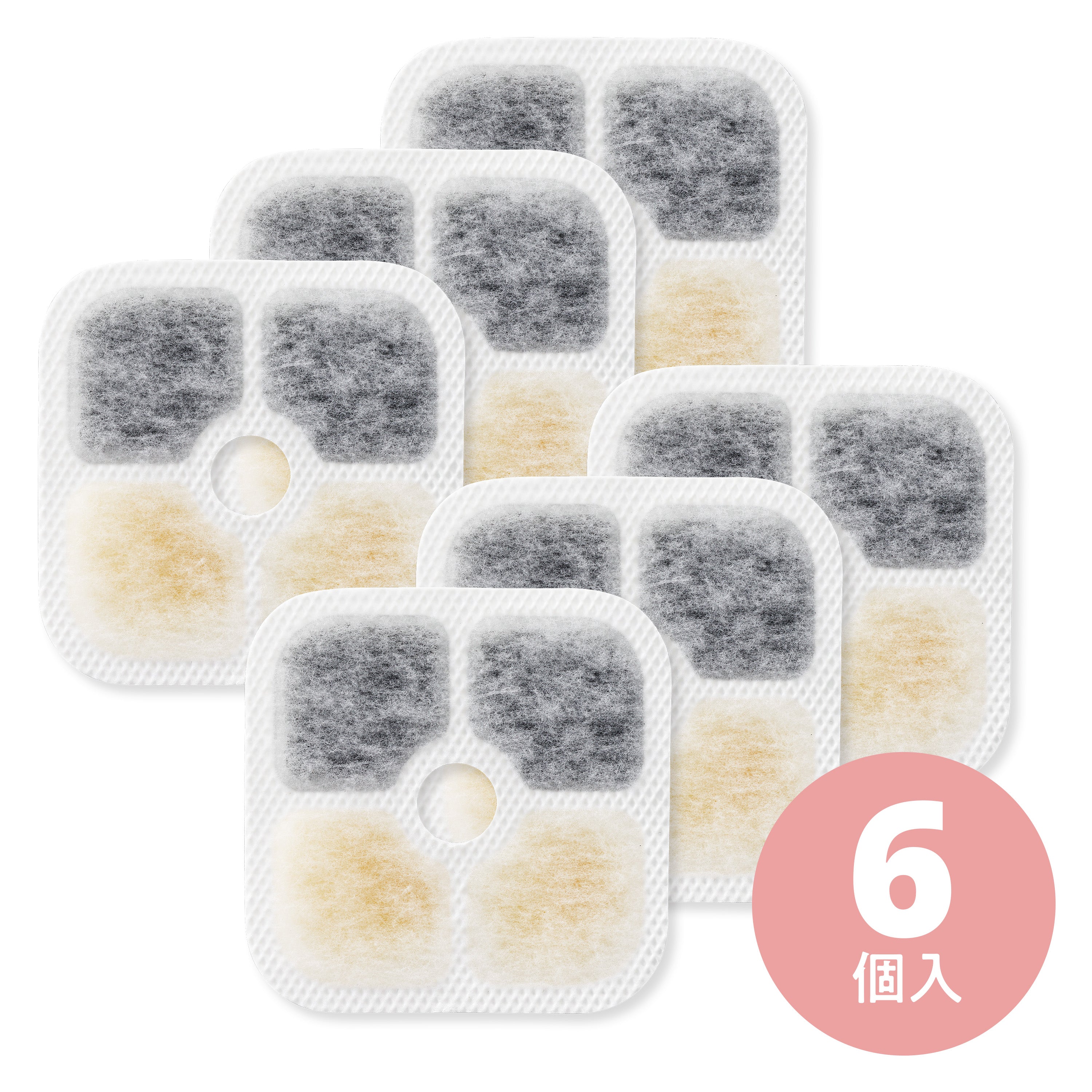 Six Catit PIXI replacement fountain filters shown together with a pink circle labeled “6個入”.