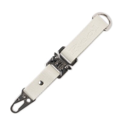 White polyester hidden belt strap with metal clip and D-ring shown on a white background.
