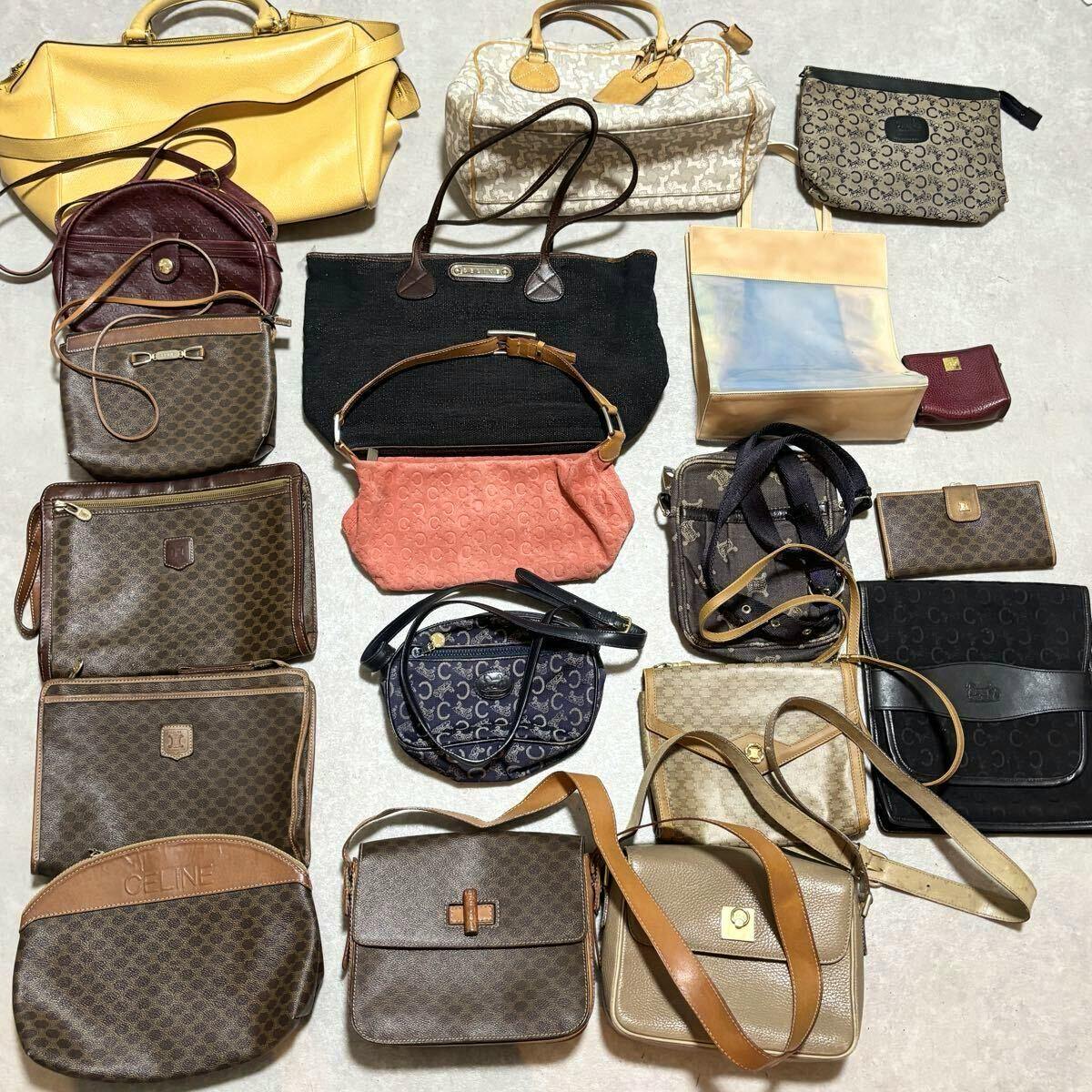 Multiple CELINE bags and small accessories arranged on a flat surface.