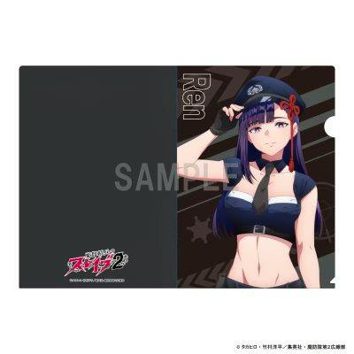 Mockup of the clear file showing a dark gray left panel and a right panel with an anime character in a police uniform and a SAMPLE watermark.