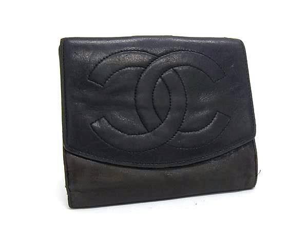 Black Chanel lambskin bifold wallet with large stitched interlocking CC logo on the front.