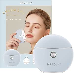 Blue Charm Lift skin rejuvenation device shown in front of its packaging and held near a woman's face.