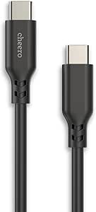 Close-up of a black cheero Type-C to Type-C USB-C cable showing both connectors.