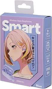 Front of retail box for cheero wireless open earphones showing an anime-style illustration and a small image of the earphones with charging case.