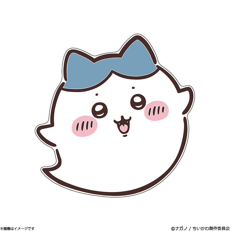Character-shaped clear rubber coaster (Hachiware) showing a white ghost-like face with a blue forehead marking and pink cheeks on a white background.