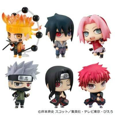 Six chibi-style Naruto Shippuden plastic mascot figures displayed on a white background.