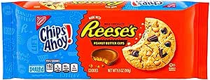 Front view of a packaged Chips Ahoy! Chewy Chocolate Chip Cookies with Reese's Peanut Butter Cups collaboration, 9.5 oz, showing cookie image and branding.