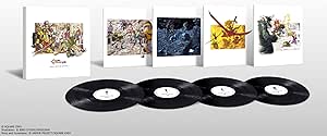 Four vinyl records and four corresponding album jackets from the CHRONO TRIGGER Original Soundtrack vinyl box displayed on a white background.