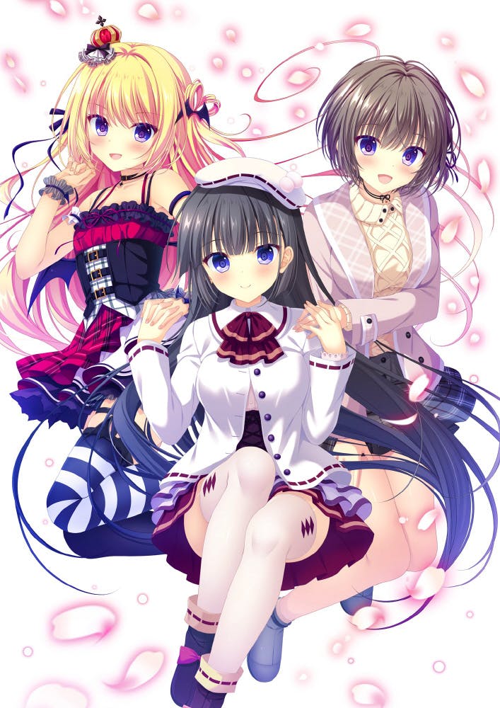 Illustrated artwork showing three female anime characters associated with the D.C.5 to 4 Luminous Memories game.