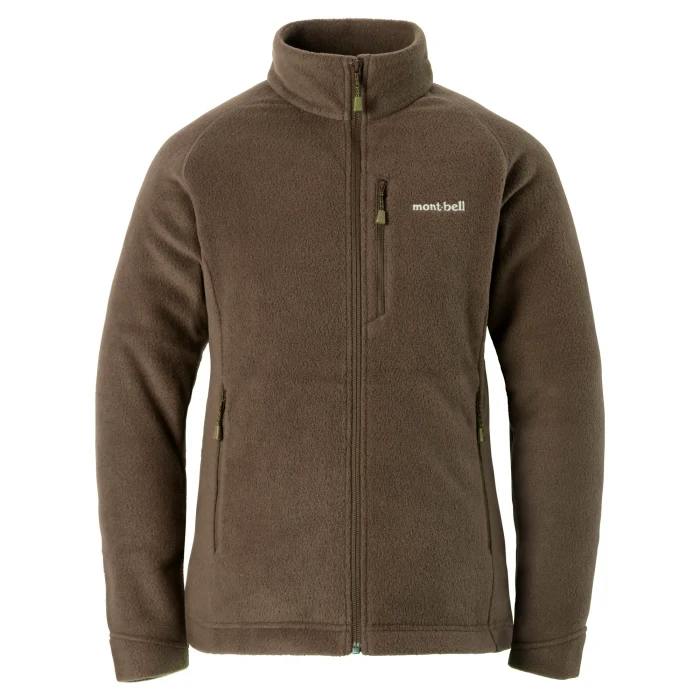 Front view of the brown women's CLIMAPLUS100 outer jacket with full-length zipper, chest pocket, two zip hand pockets, and a stand collar.