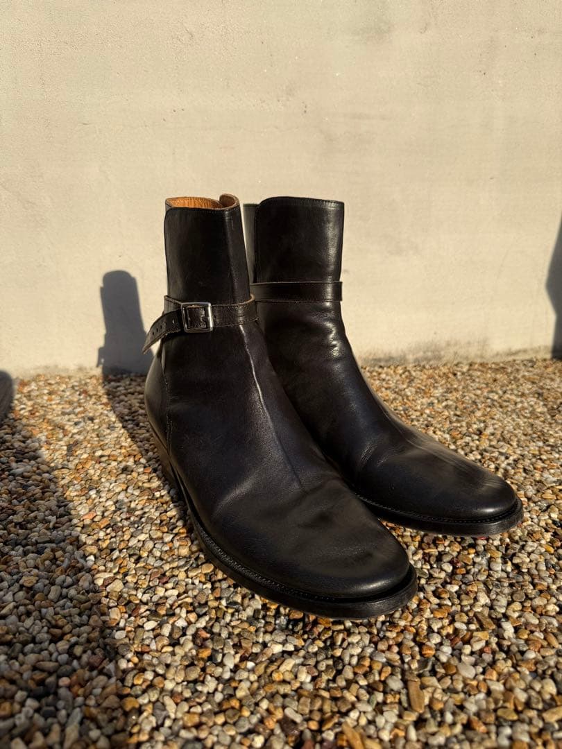 Clinch jodhpur leather boots shown from a front three-quarter view on a pebbled surface.