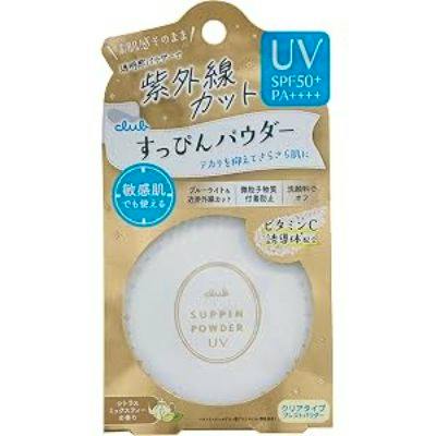 Packaged Club Suppin Powder UV powder puff in blister packaging showing SPF50+ PA++++.